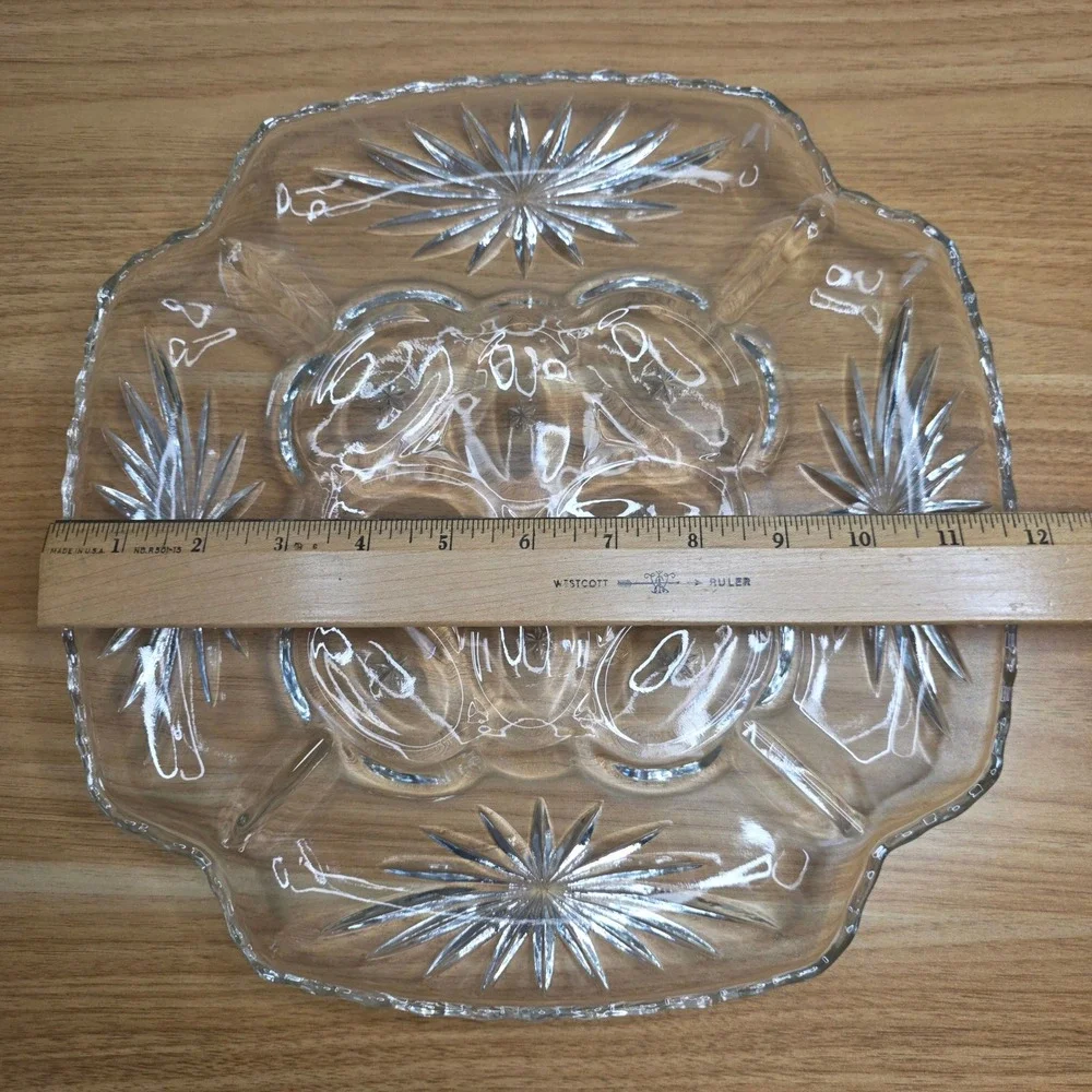 1960's Anchor Hocking Glass Early American Prescut Relish Deviled Egg Plate 12